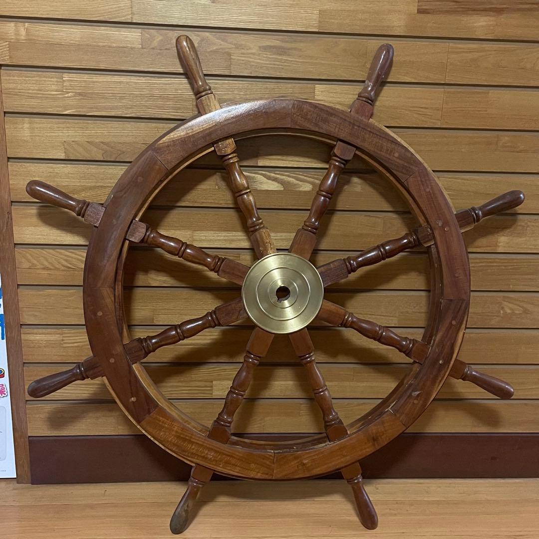 レトロ　船 舵 かじ インテリア　お洒落　バー レストラン　木製　約92cm