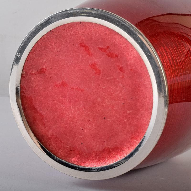 七宝焼　安藤七宝店　旭光釉双鶴文　花瓶　高さ約31㎝　台付　共箱　MR8333B