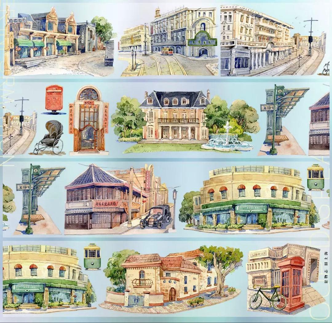 海外マスキングテープ巻売り 旧上海 風景マスキングテープ 人物マステ