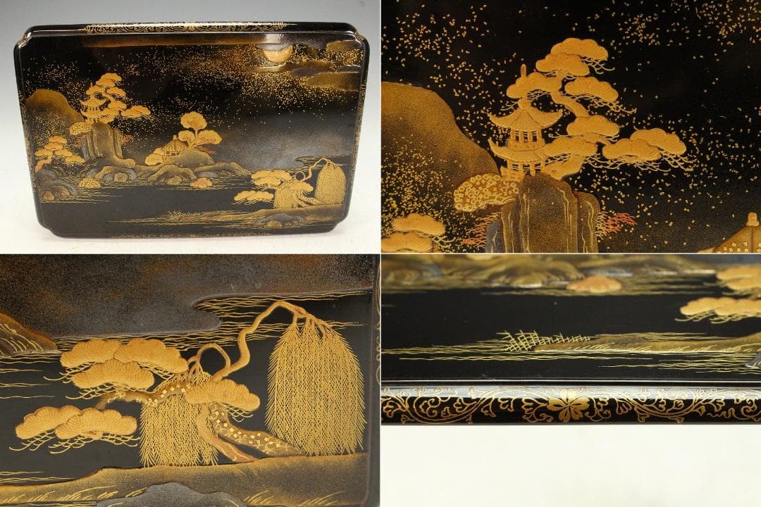 古美術 草花流水 山水蒔絵 香炉台(K-A901)