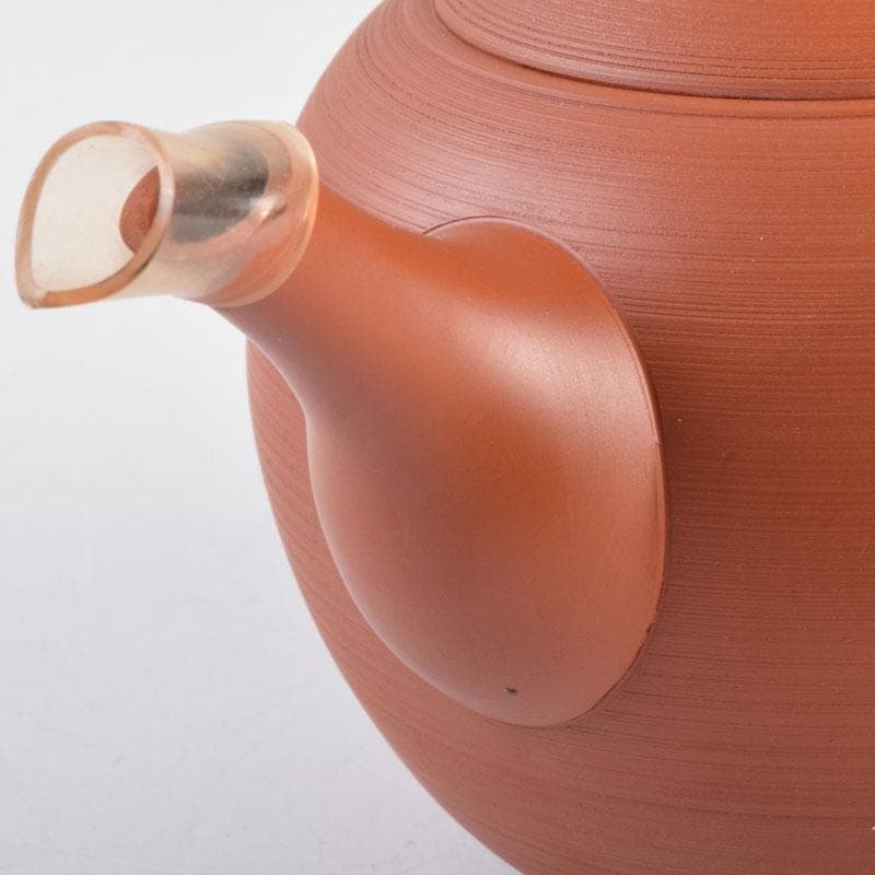 前茶道具　常滑焼　光松作　朱泥　松漢詩刻　横手急須　V　8654