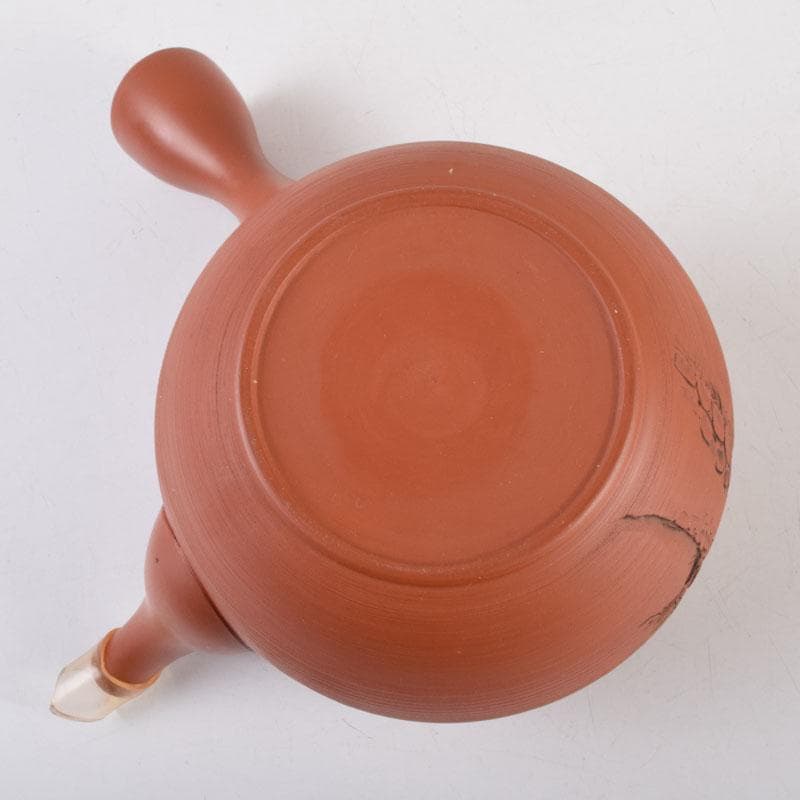 前茶道具　常滑焼　光松作　朱泥　松漢詩刻　横手急須　V　8654