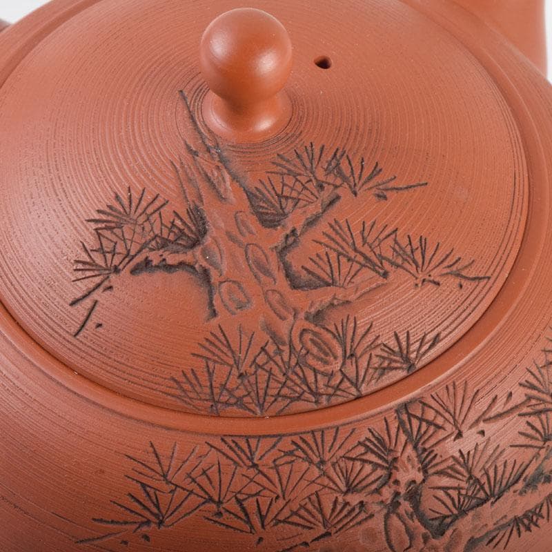 前茶道具　常滑焼　光松作　朱泥　松漢詩刻　横手急須　V　8654