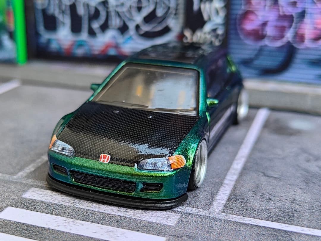ホットウィールカスタム ホンダ シビック EG6 マジョーラ緑 ☆トミカ改造