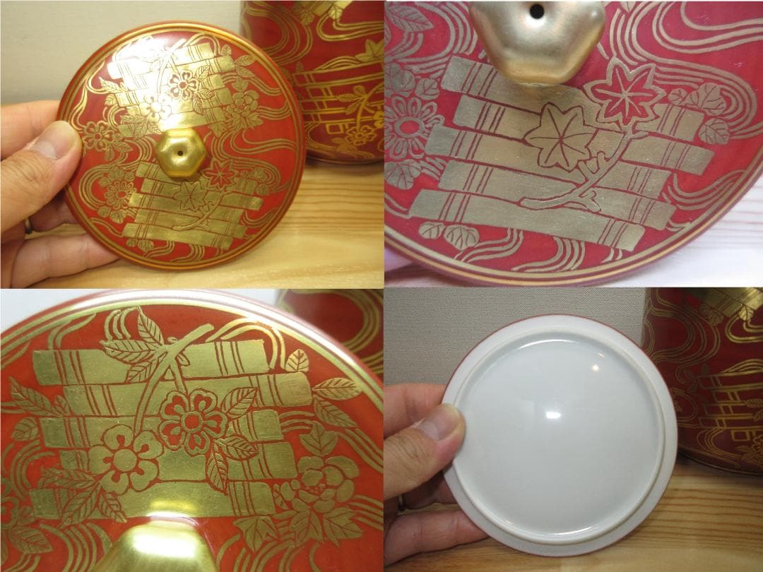 送料込【逢絢亭・新品】茶道具 水指 京焼 朱欄手 花筏の図 五山窯 林淡幽 共箱