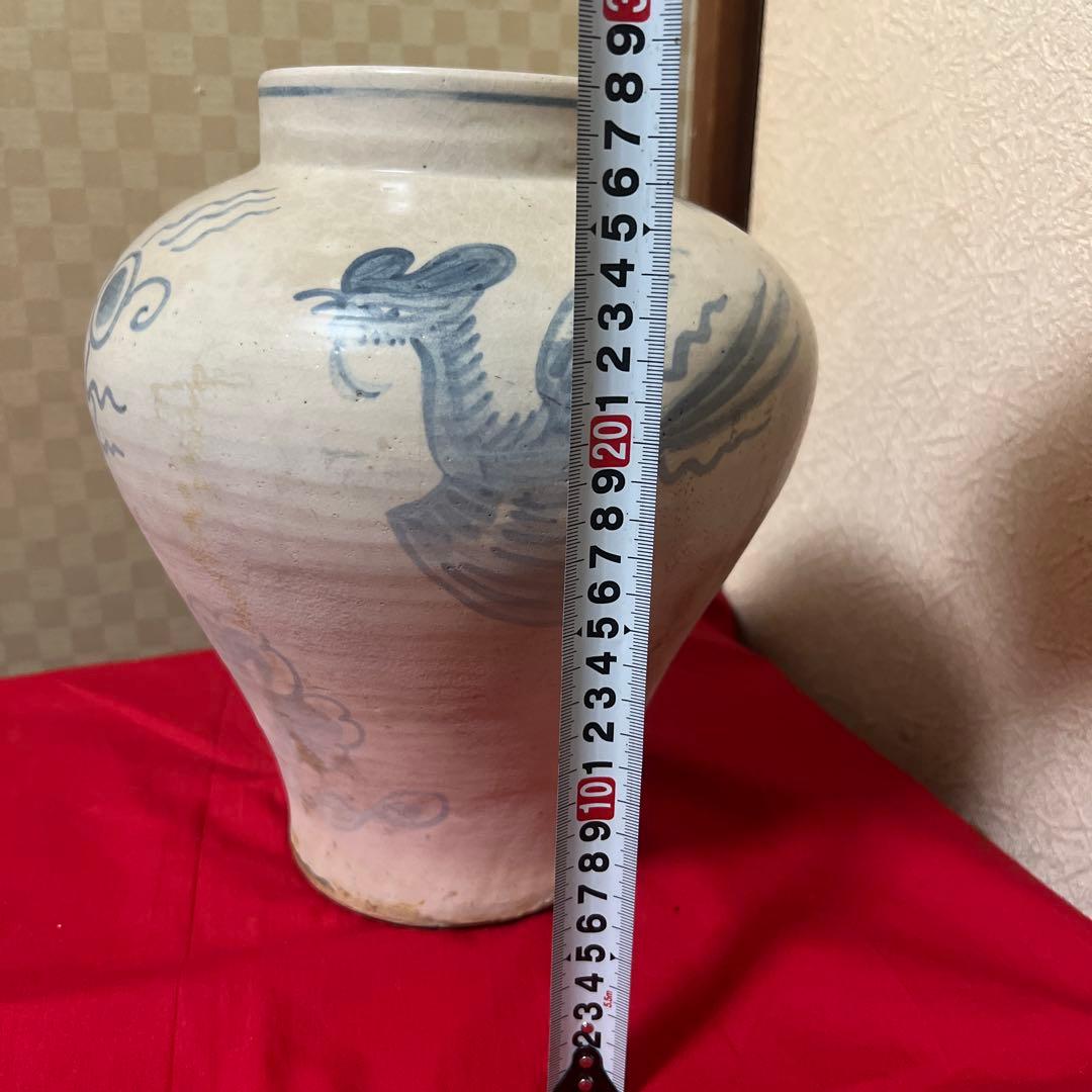 朝鮮美術　李朝白磁染付　鳳凰紋