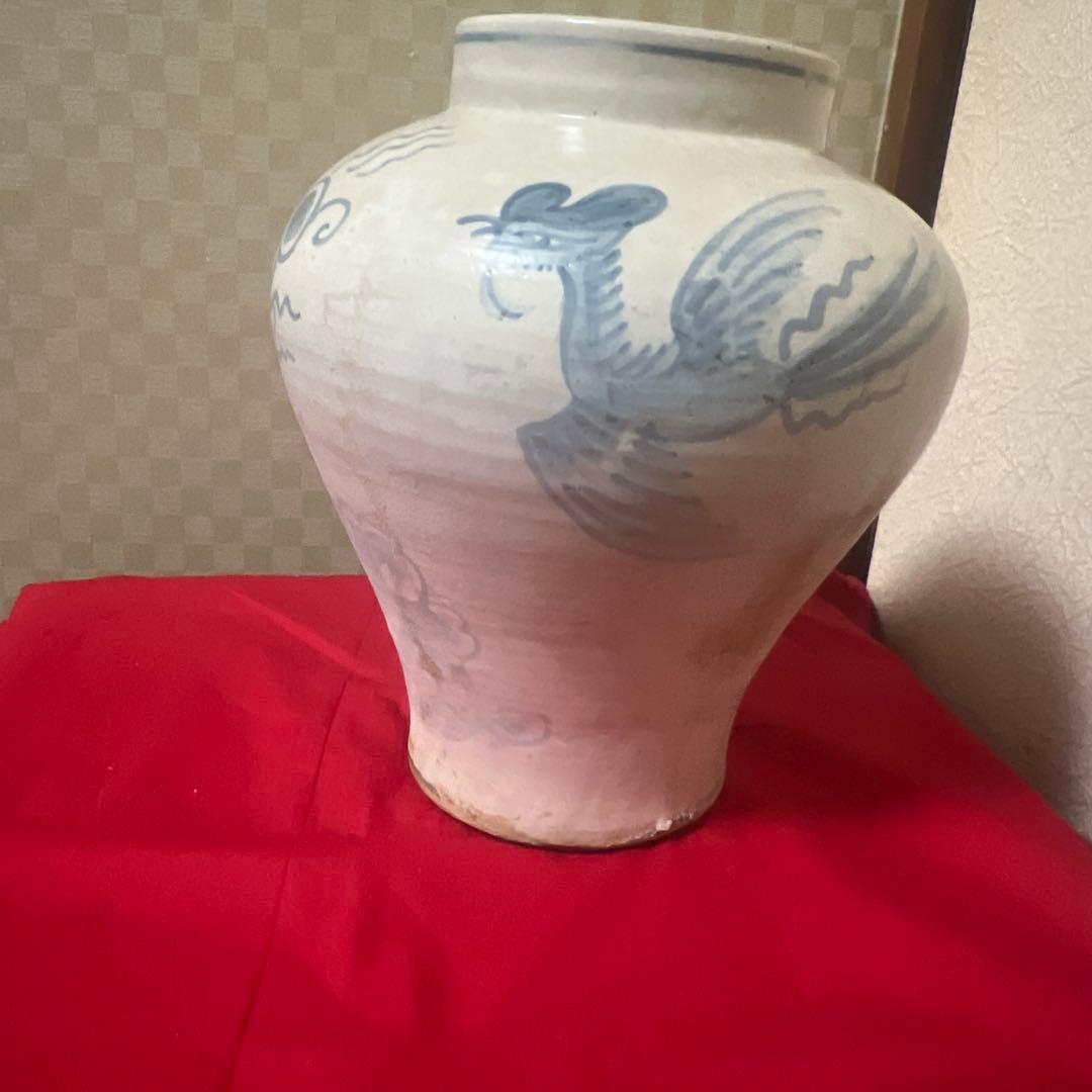 朝鮮美術　李朝白磁染付　鳳凰紋