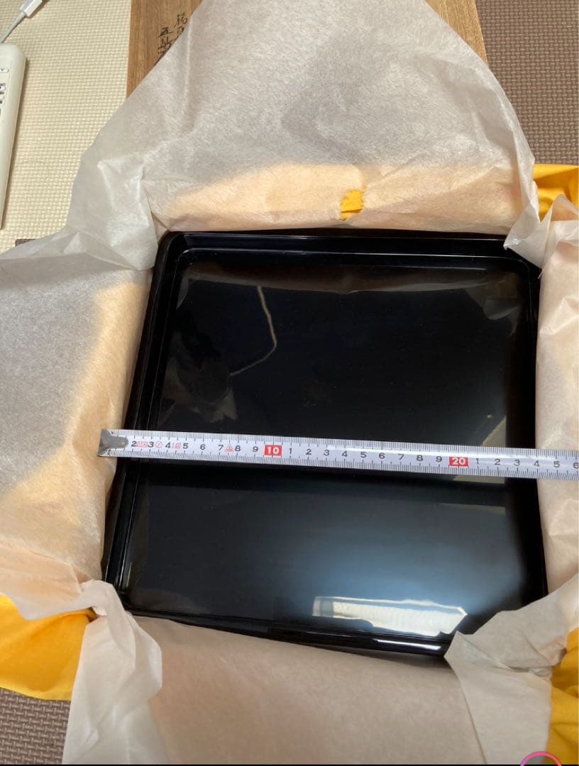 未使用保管品　輪島塗　寿松沈金　三段重箱　　重台付き　黄色袋付き