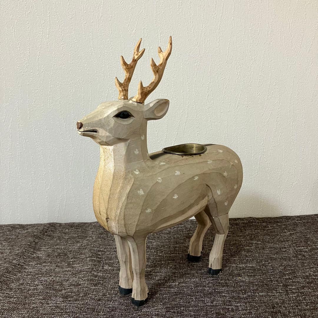 奈良一刀彫　鹿　木彫り人形　奈良蔵出　骨董　アンティーク　春日曼荼羅　おん祭り