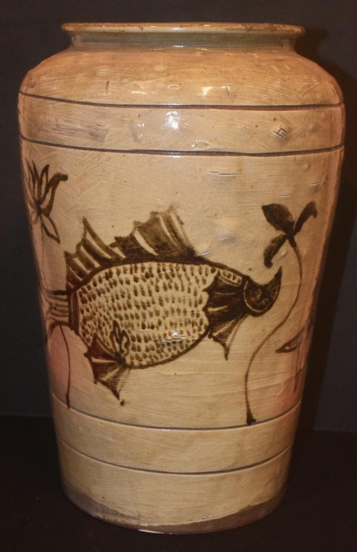 磁州窯　吉州窯　鉄絵　魚草文壷　23-12-03-07