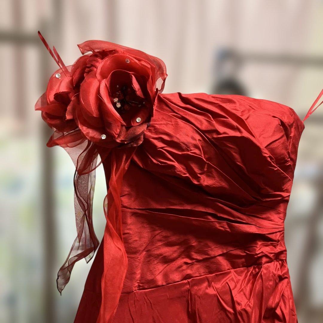 コサージュ付き真紅ロングドレス AIMER