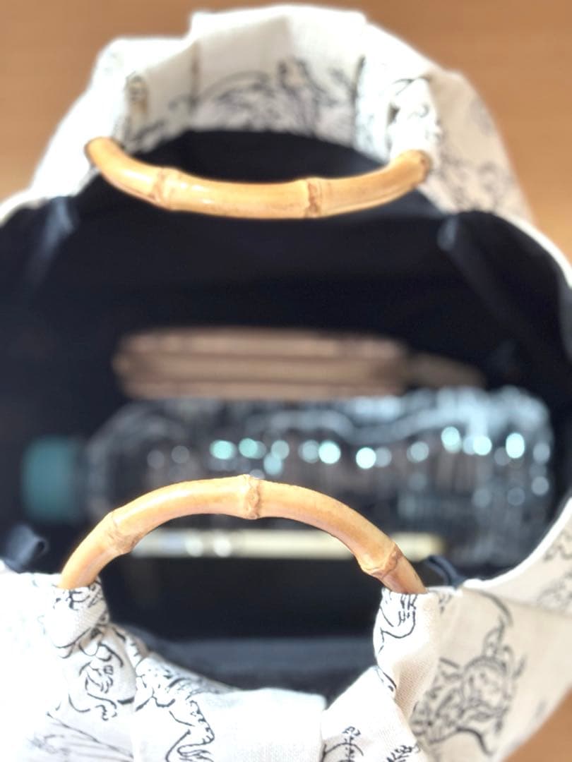 和装バック　着物バック和柄コットン生地・鳥獣戯画（アイボリー）入学卒業結婚式振袖