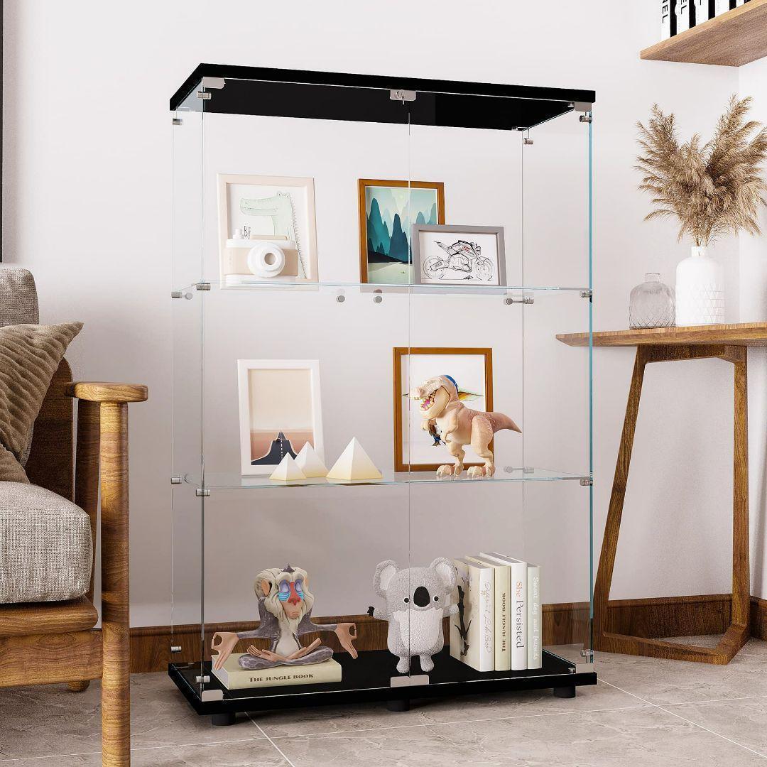 ガラスケース 3段両扉 コレクション フィギュア 棚 ショーケース 黒 2000