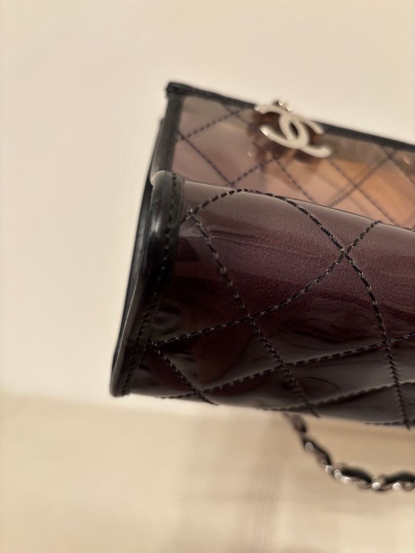 CHANEL 黒 クリア キルティング ショルダー パーティーバッグ