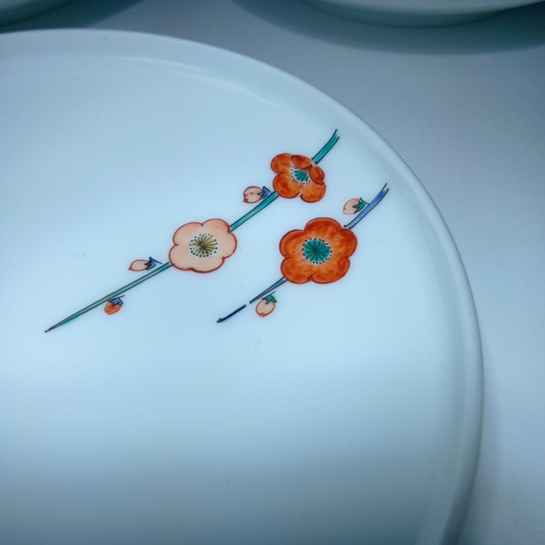 値下げ13代柿右衛門(錦)梅花文皿5枚　共箱　 未使用品　美品