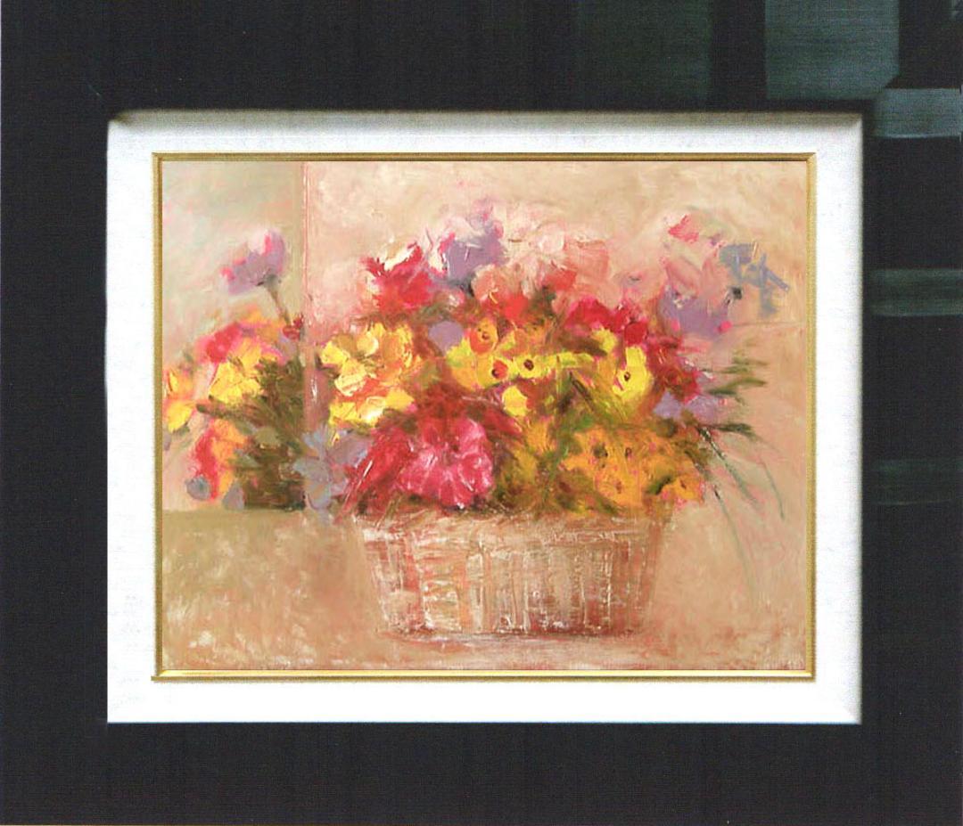 油絵 菅家令子 絵 絵画 インテリア 額付(白) uF6-110302 花