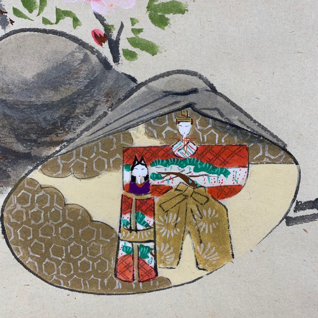 美品 掛け軸 黄梅院 小林太玄作 貝合雛画賛「桃花万家宴」共箱 茶道具 ひな祭り