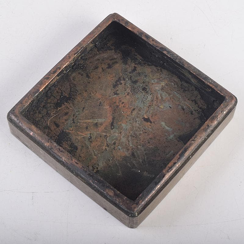 taka　中国　古錫漢詩刻　四方盒子肉池　小箱　約193g　D　R8858