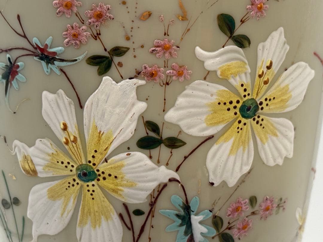 フランス　エナメル彩　花卉紋ガラス瓶　高さ50cm アンティーク送料込み0121