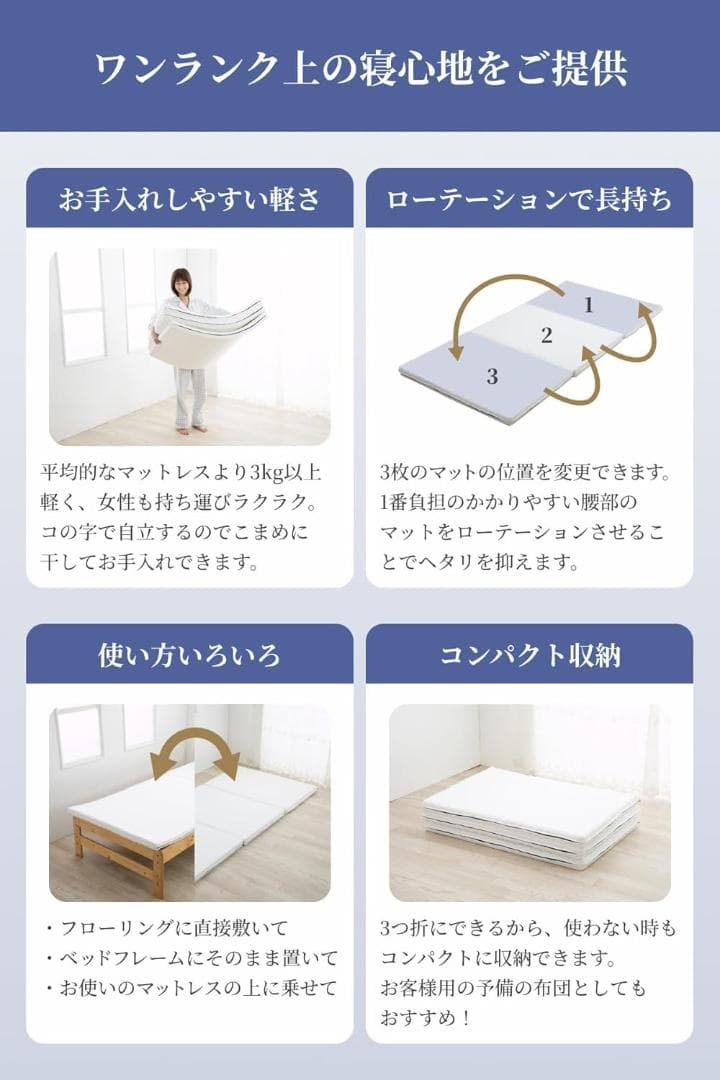 グースリー マットレス 3つ折り マットレス ベッド 高反発 (シングル)