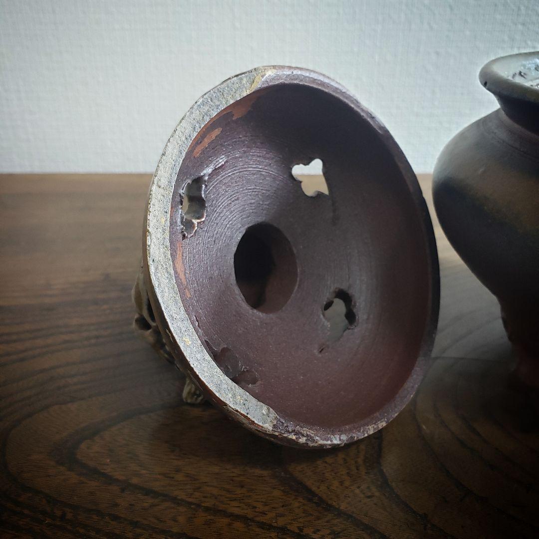 獅子香炉　香炉　備前　陶器　銘あり　訳あり　欠け