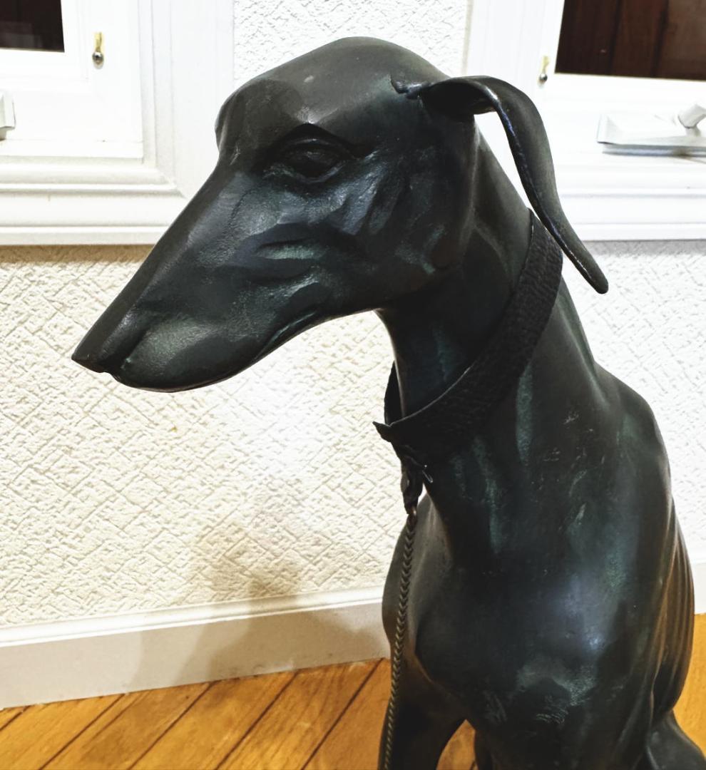 ウィペット犬等身大 緑青 ブロンズ像 彫刻 2体 銅製 時代物 WWST045