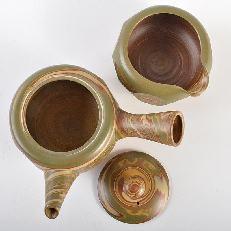 煎茶道具　常滑焼　小西洋平作　練込　茶器揃　共布共箱　D　R7511