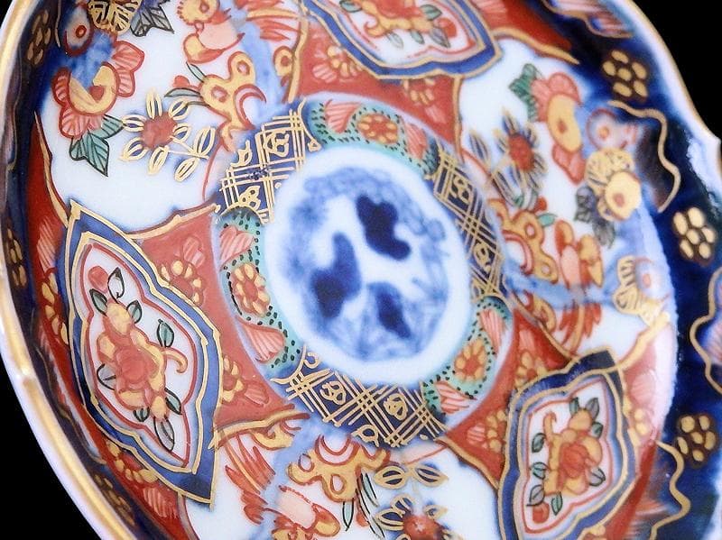 古伊万里　金襴手　橘に花鳥紋の図　豆皿　手塩皿　F222AS-fbtd