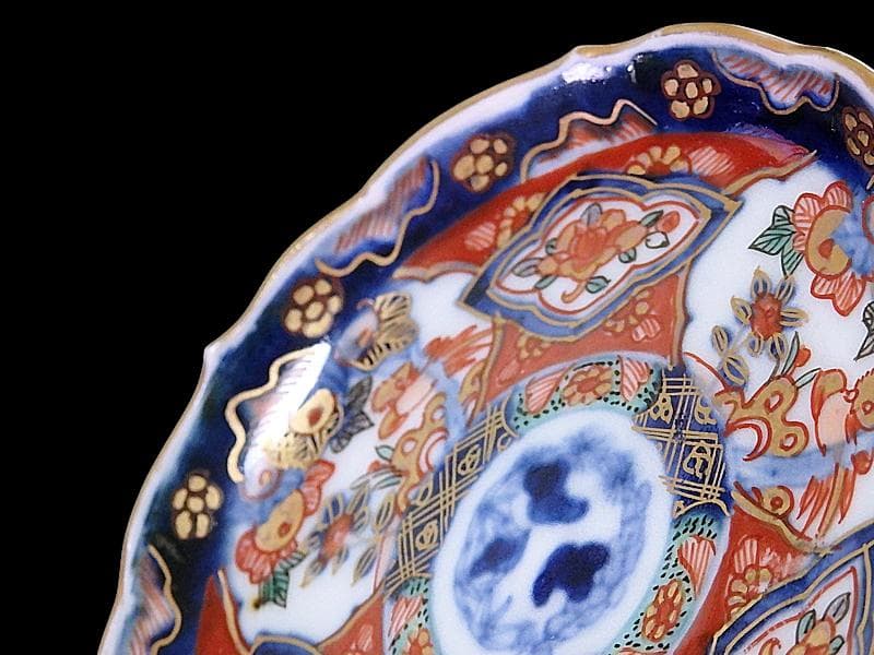 古伊万里　金襴手　橘に花鳥紋の図　豆皿　手塩皿　F222AS-fbtd