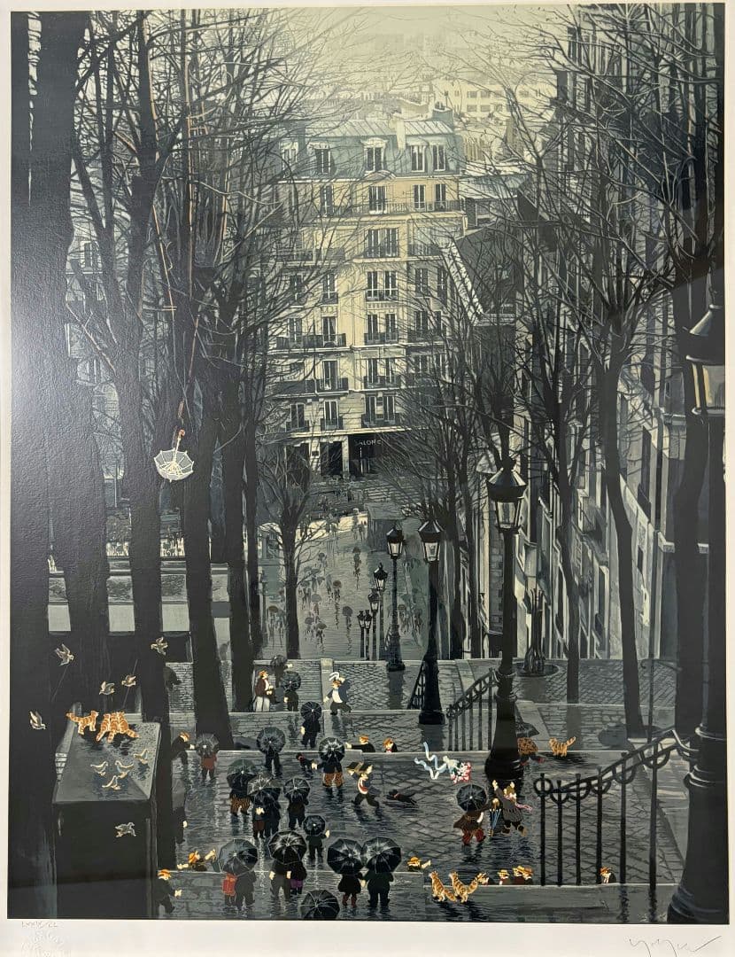 ヒロ　ヤマガタ【モンマルトルの雨傘】サイン　エディション有り　美品 　100ｃｍ