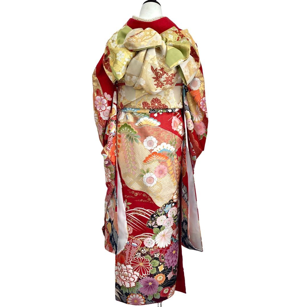 赤 古典柄 ゆったり 振袖7点セット‼️ 成人式 フルセット NO6ま6