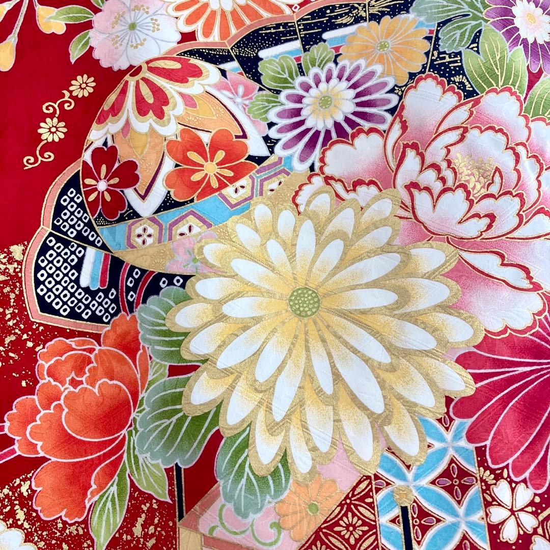 赤 古典柄 ゆったり 振袖7点セット‼️ 成人式 フルセット NO6ま6