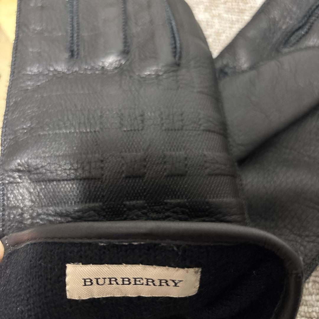 ☆バーバリー ロンドン☆メンズ☆シャドーバーバリーチェック黒レザー手袋☆