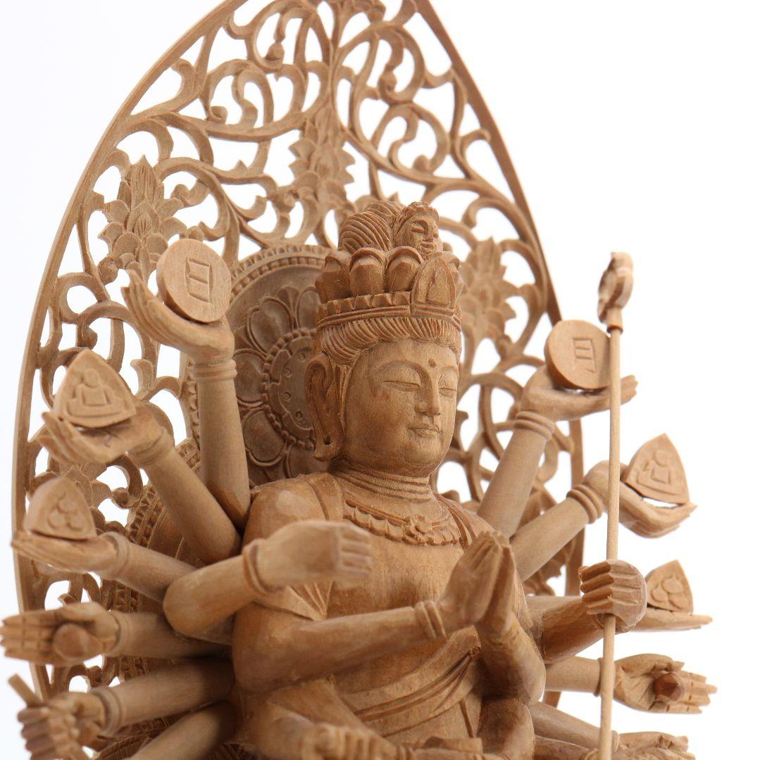 早坂清作 千手観音 白檀木彫 仏像 仏教美術 共箱　YY22　1FB65