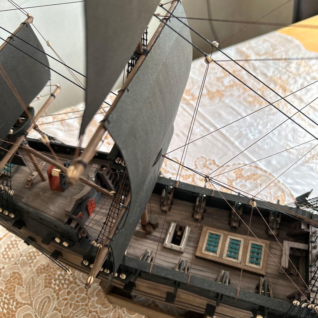 木製帆船模型 船台付き (帆船part2-U) (全てハンドメイド)