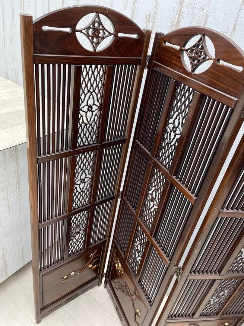 衝立 高さ143cm 折りたたみ式 4枚 和家具 パーテーション 唐木家具