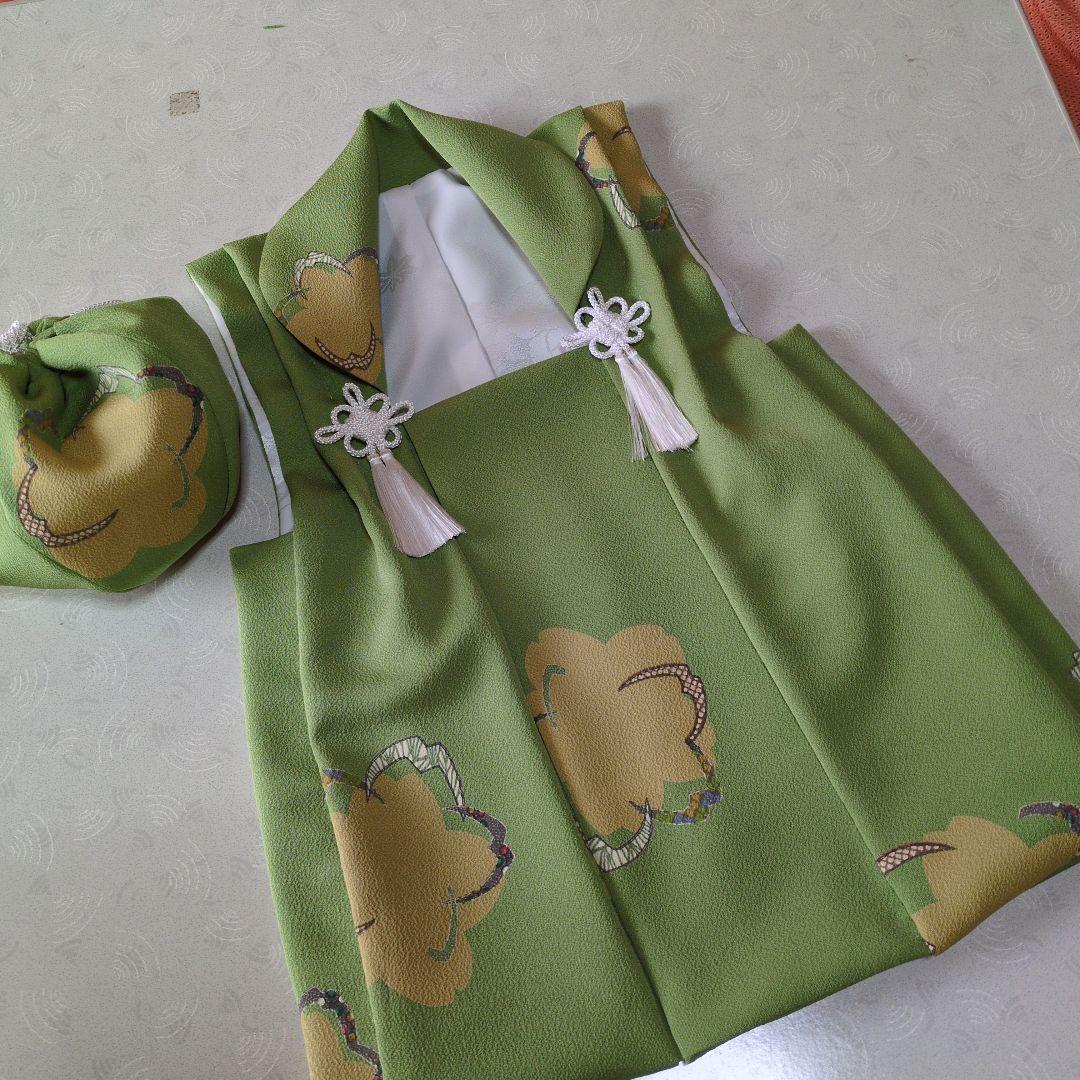 七五三３歳正絹縮緬手縫いの被布と巾着（中綿無し）