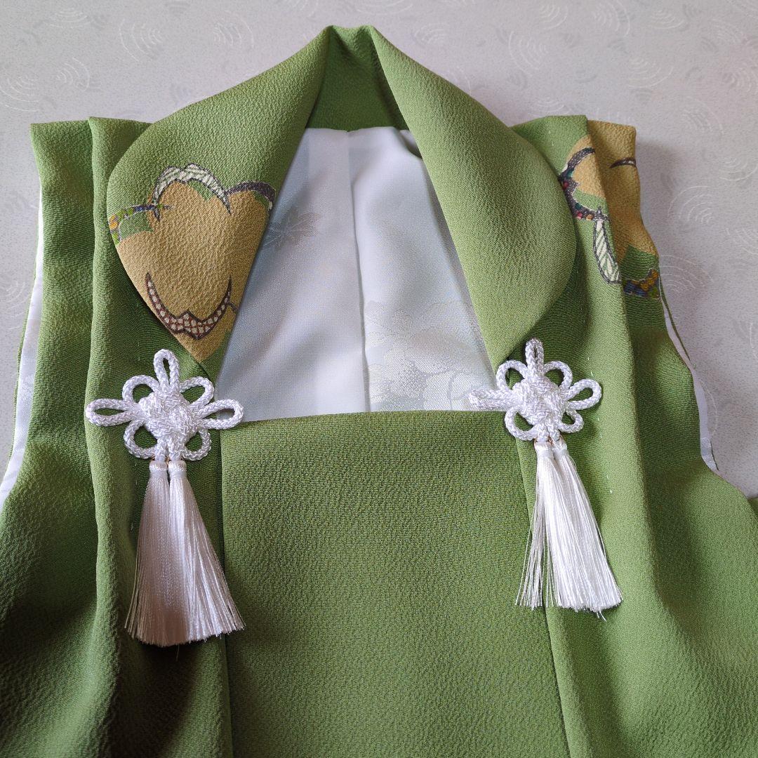 七五三３歳正絹縮緬手縫いの被布と巾着（中綿無し）