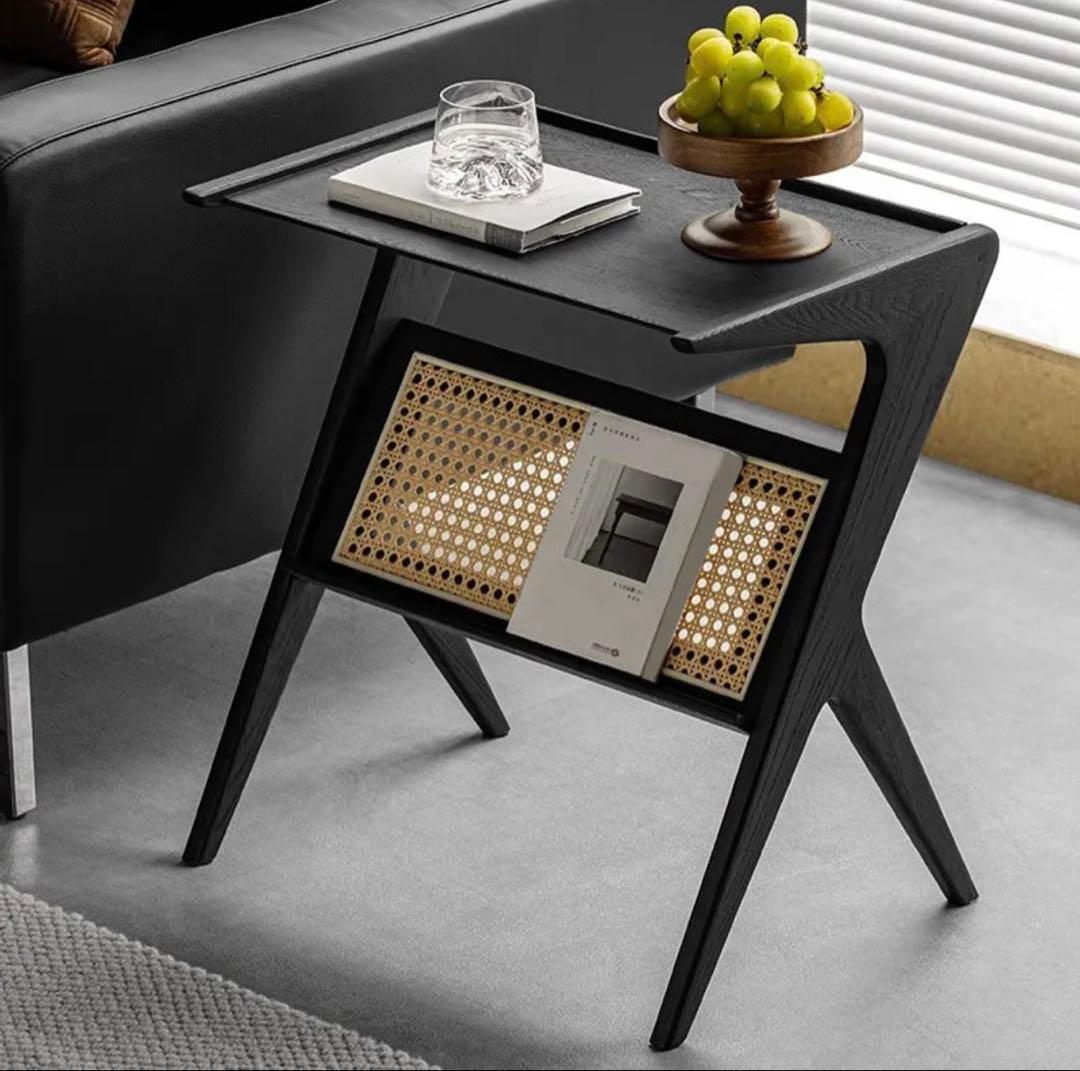 天然木ラタン調サイドテーブル