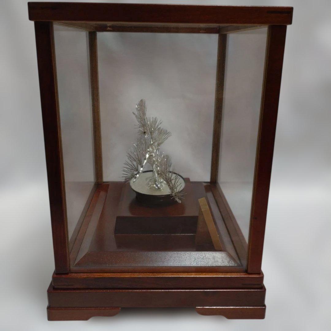 純銀製 光則作 盆栽 2号「松」ガラスケース・紙箱付き