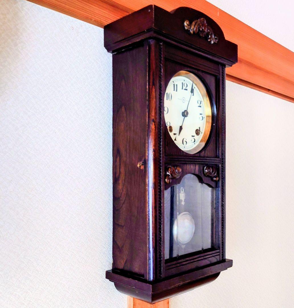 〈完動・美品〉精工舎　セル文字盤宮型ゼンマイ振り子時計　古時計　ボンボン時計