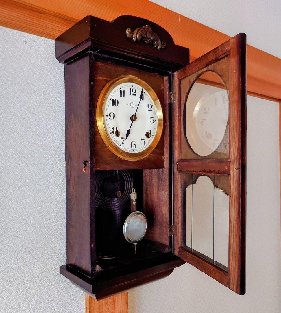 〈完動・美品〉精工舎　セル文字盤宮型ゼンマイ振り子時計　古時計　ボンボン時計