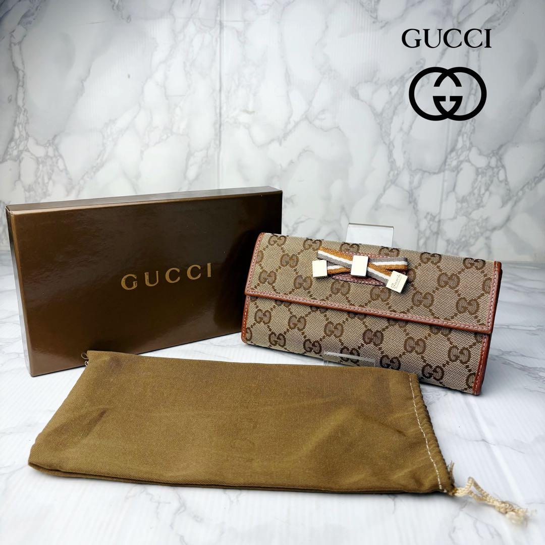 38 美品 GUCCI 長財布 GGキャンバス リボン シェリーライン l2