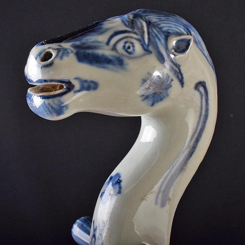 中国　青花　山水神獣文　馬頭琵琶　置物　M　R7978B