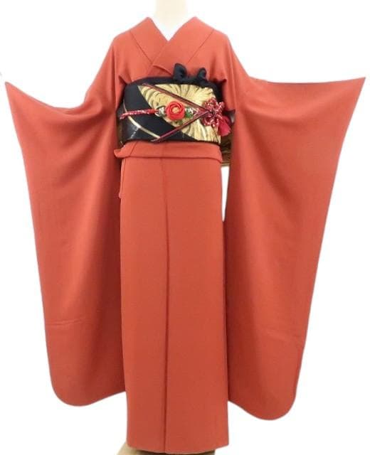 N-854◇振袖４点セット 着物 正絹 成人式 推し色 無地 帯 帯揚げ 帯締め