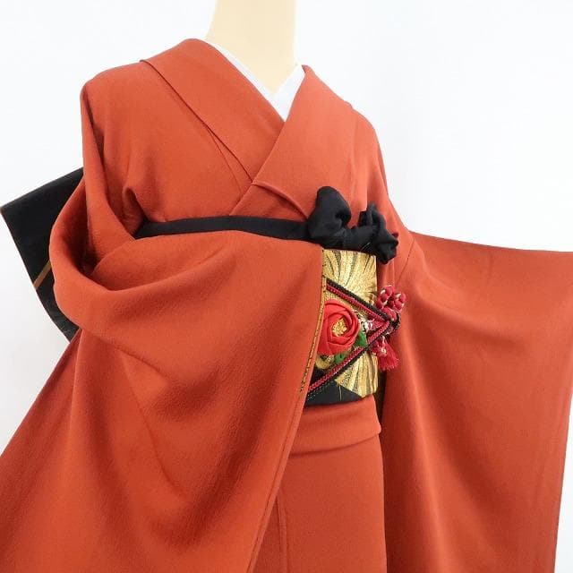 N-854◇振袖４点セット 着物 正絹 成人式 推し色 無地 帯 帯揚げ 帯締め