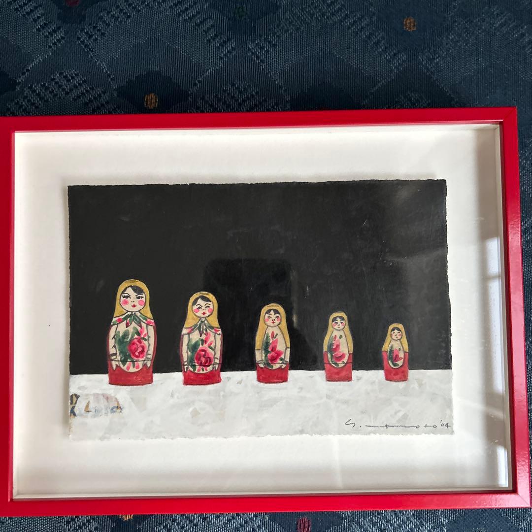 マツモトヨーコ　ドローイング　絵画　「北の国から」　マトリョーシカ　ハガキサイズ