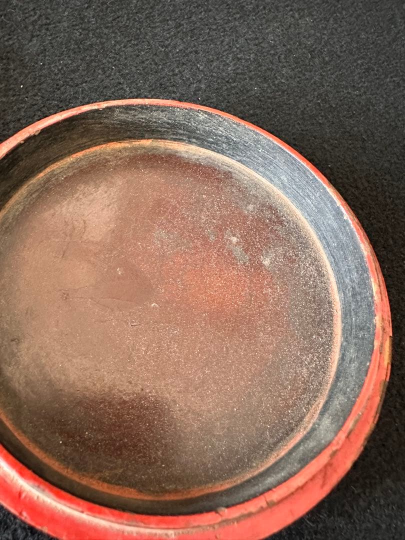 時代　漆芸　堆朱龍図彫印池　時代物　直径11cm中国美術　書道具　印池　漆工芸