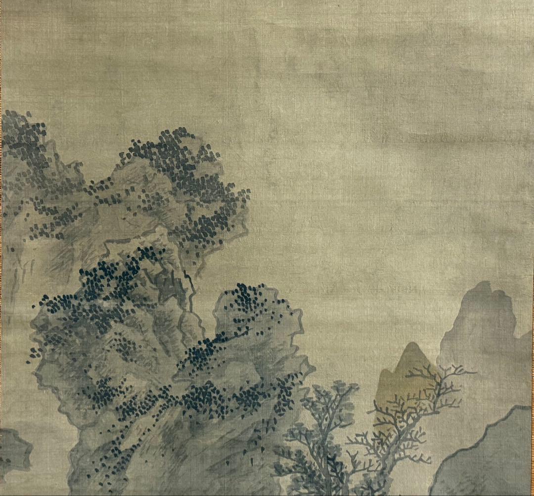 立原杏所筆　絹本肉筆　淡彩山水　古美術　掛軸　共箱　送料込み250902