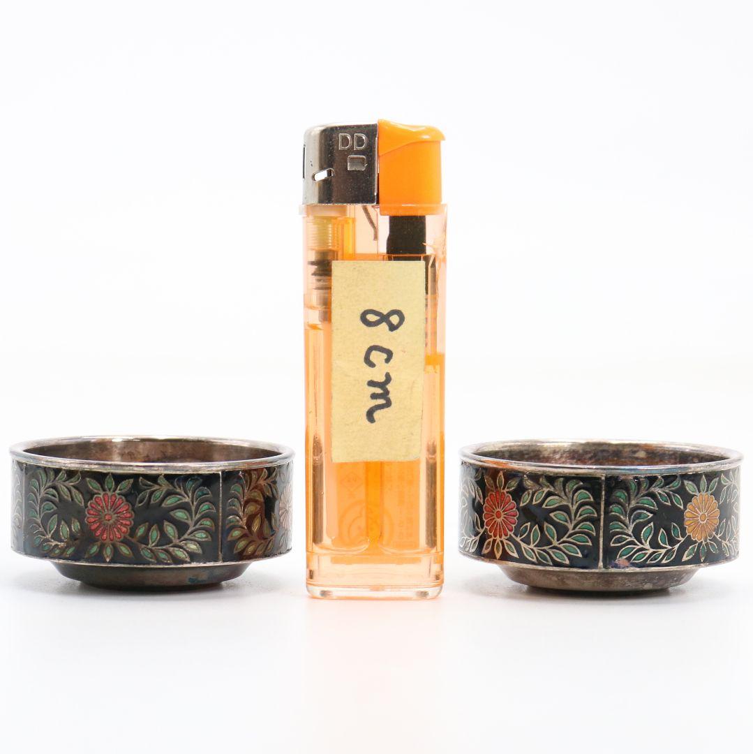 金城向田製 七宝焼 唐草文銀盃 純銀刻印 約72g　M829　N1